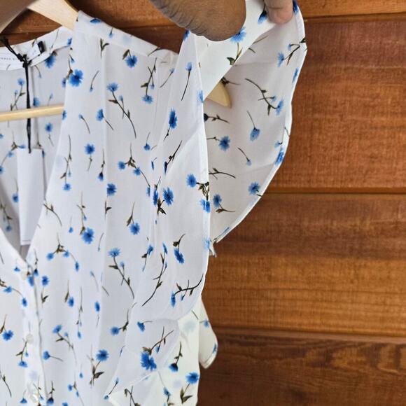 NWT Revolve Three Eighty Two Womens Floral Ruffle Blouse M Sheer Cottage Boho - Picture 9 of 11